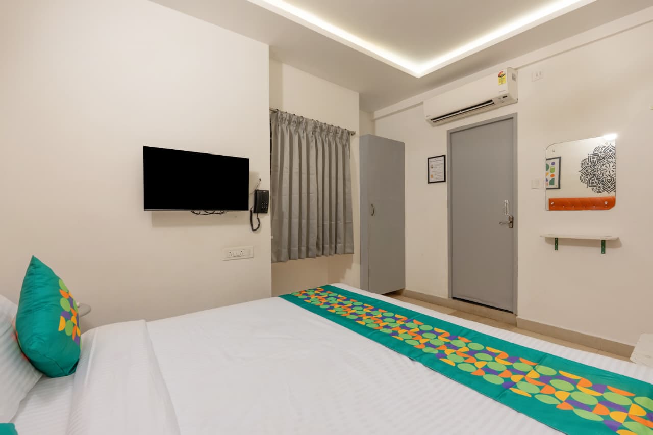 Standard Oak Room – TV, Air Conditioning and Room Entrance | Bonne Chance Heritage Residence, Puducherry